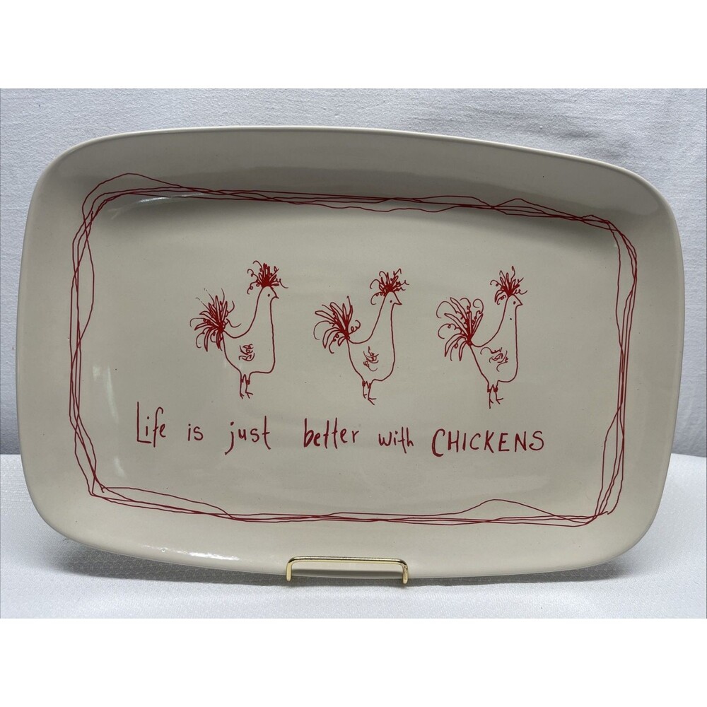 Tawnya Norton "Life is Just Better w/ Chickens" Stoneware Platter 15" x 10" EUC